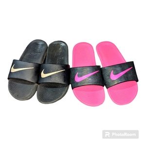 Nike slides lot. 1 pair black & pink, 1 pair black & gray. Size 3Y.
